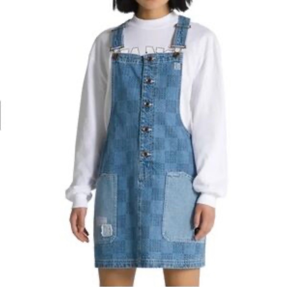 VANS denim bibbed checkered mini dress X-large EUC
